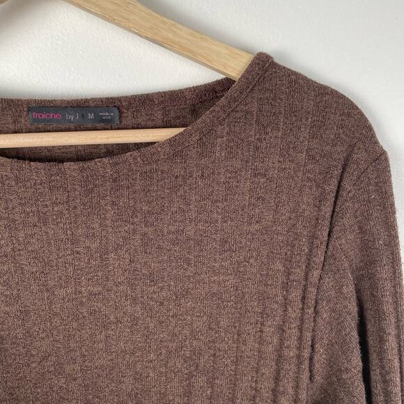 Fraiche by J Chocolate Brown Ribbed Knit Tie Front Long Sleeve Dress Size M - Picture 7 of 10